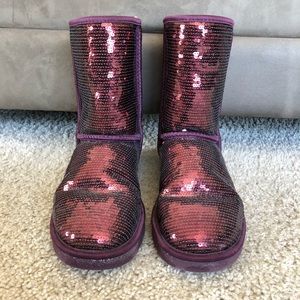 Short dark red sequin Ugg boots